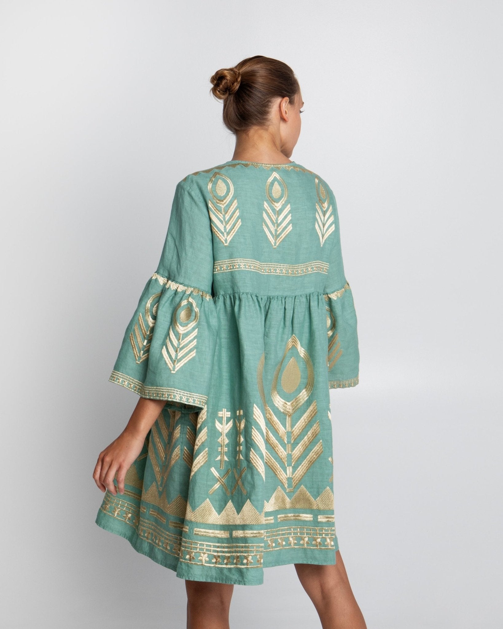 Short Feather Bell Sleeve Dress | Sea Green – Pasha Living