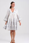 Kori Short White & Grey Feather Embroidered Dress - Pasha Living