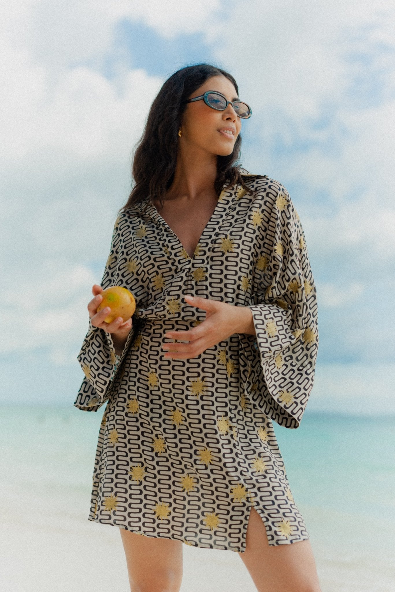 Sundress Women's Black Geometric Print Viscose Mini Dress, L/XL Sundress Women's Black Geometric Print Viscose Mini Dress, L/XL
