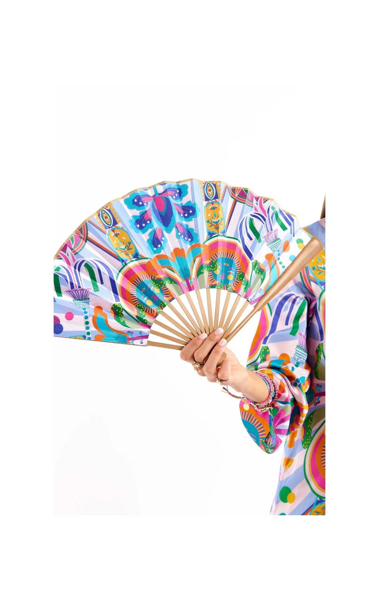 Wild Enchanted Print Hand Fan | Blue. Available at Pasha Living