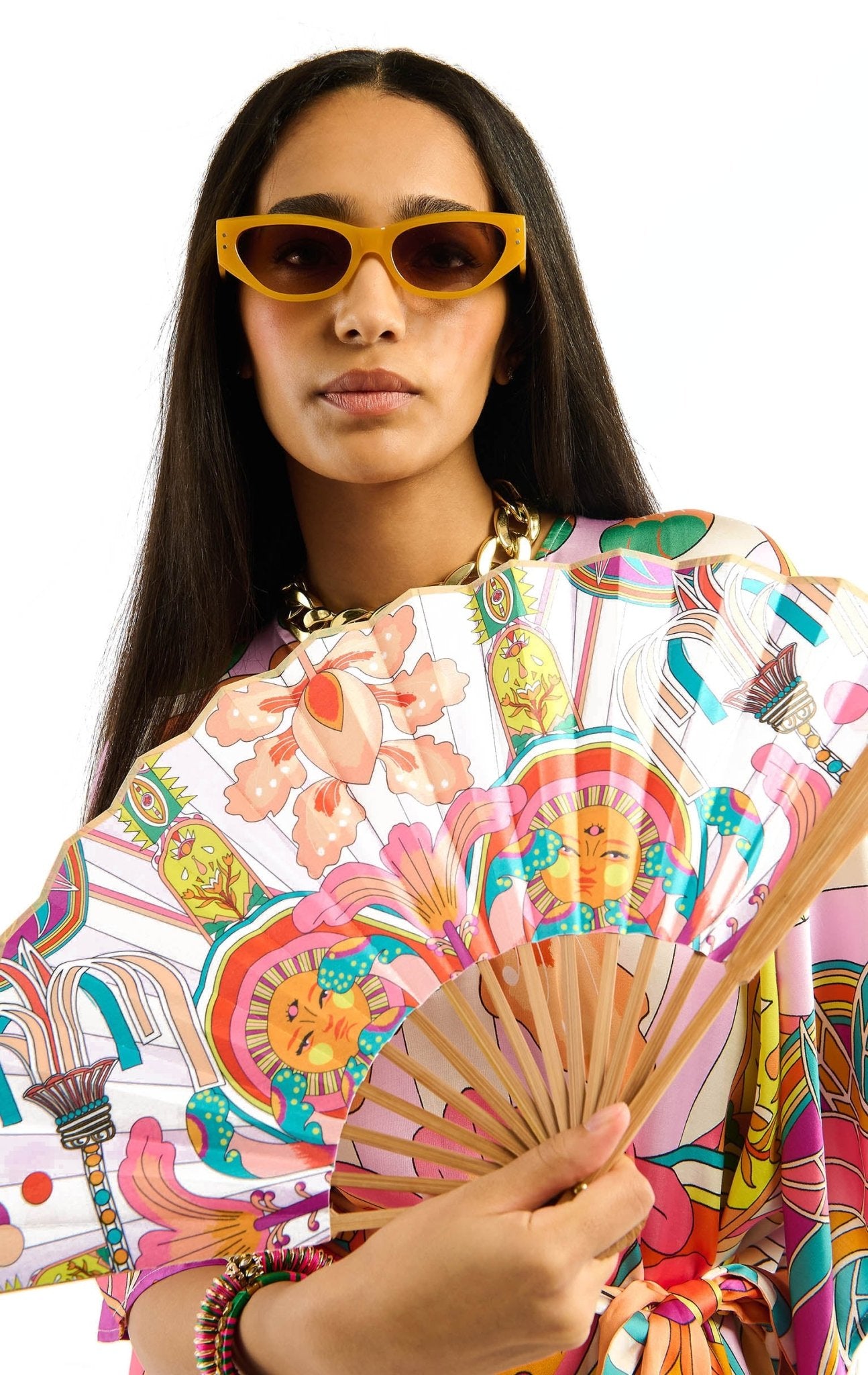 Wild Enchanted Print Hand Fan | Pink. Available at Pasha Living