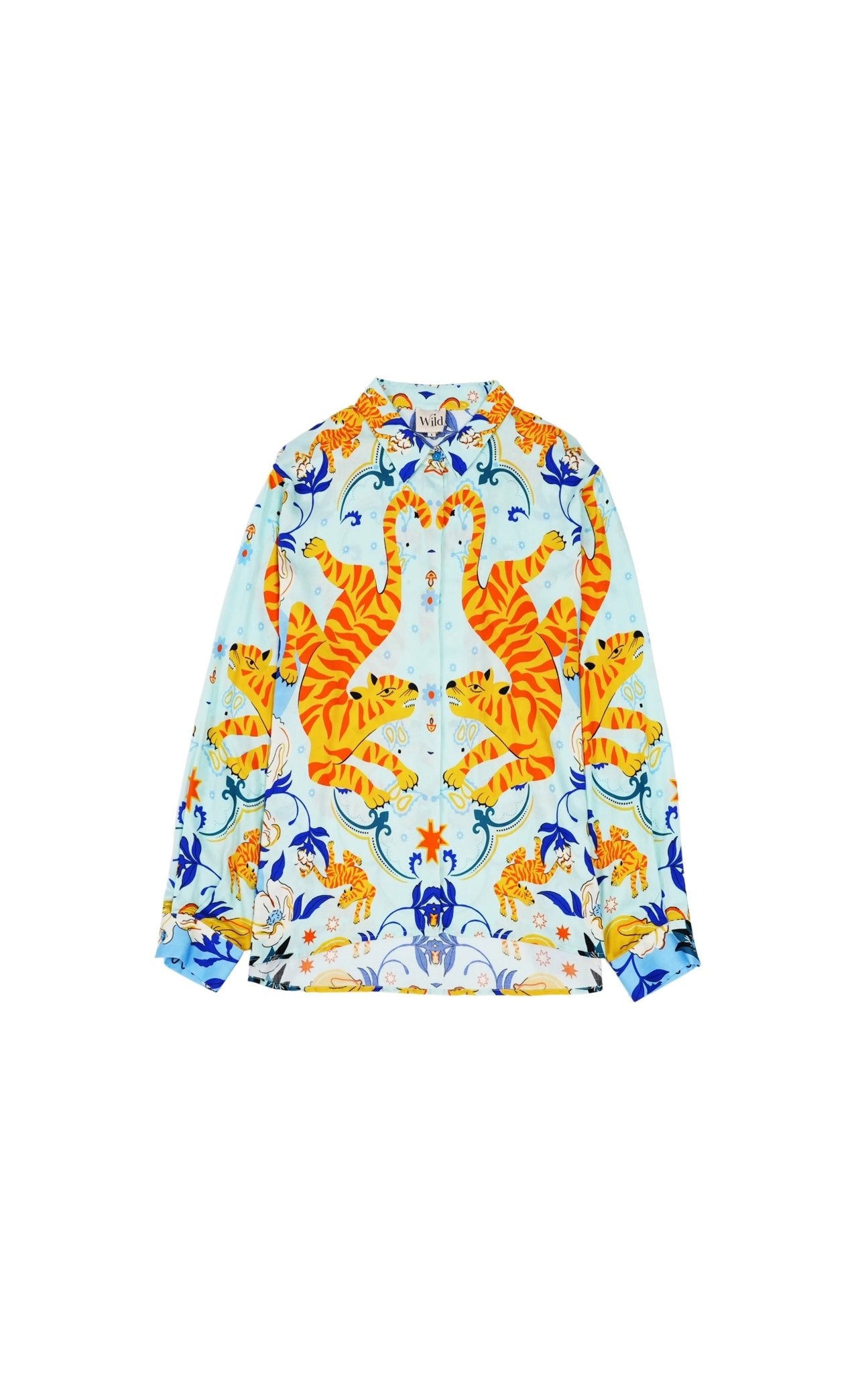 Wild Tiger Print Oversized Shirt | Blue. Available at Pasha Living