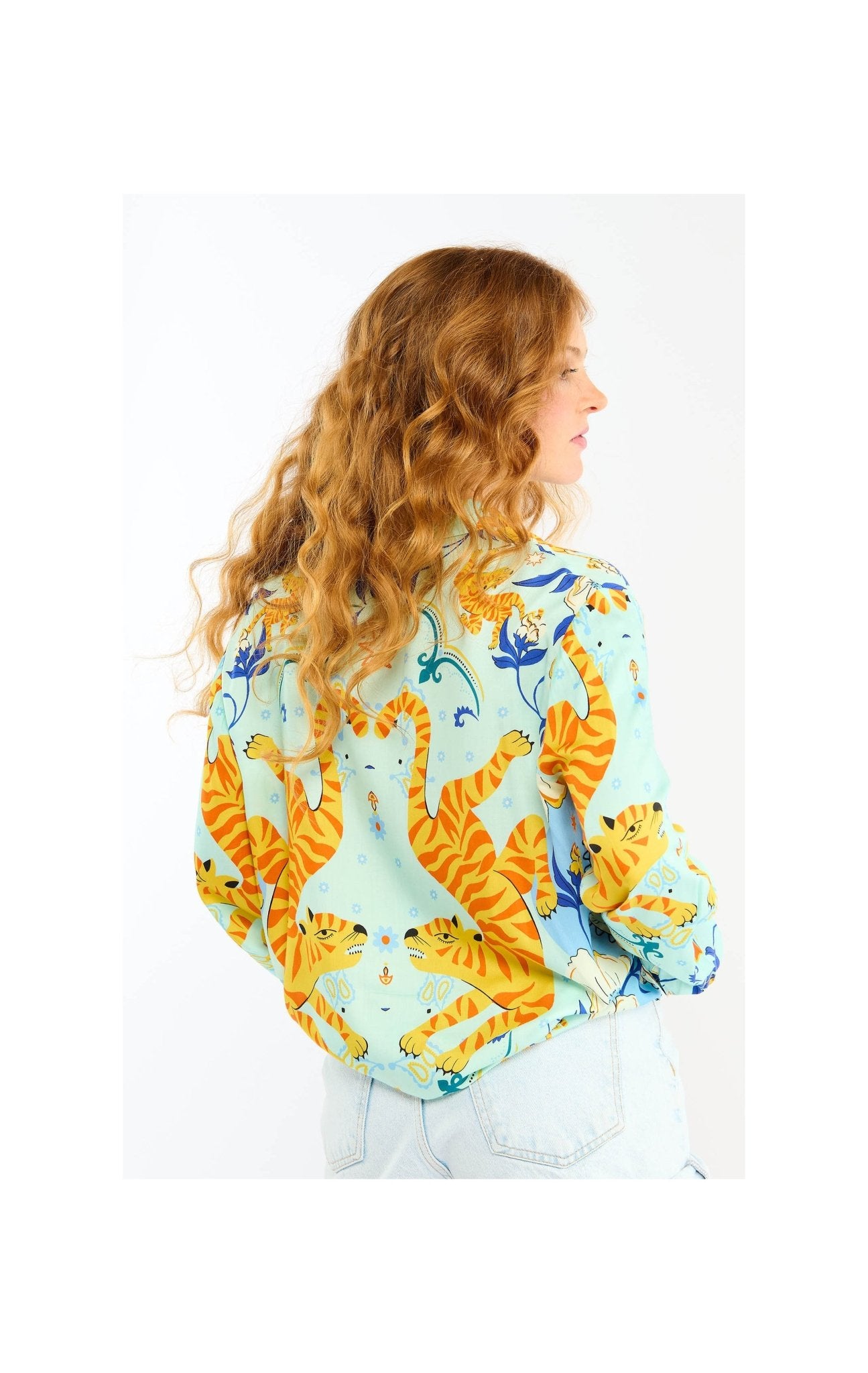 Wild Tiger Print Oversized Shirt | Blue. Available at Pasha Living