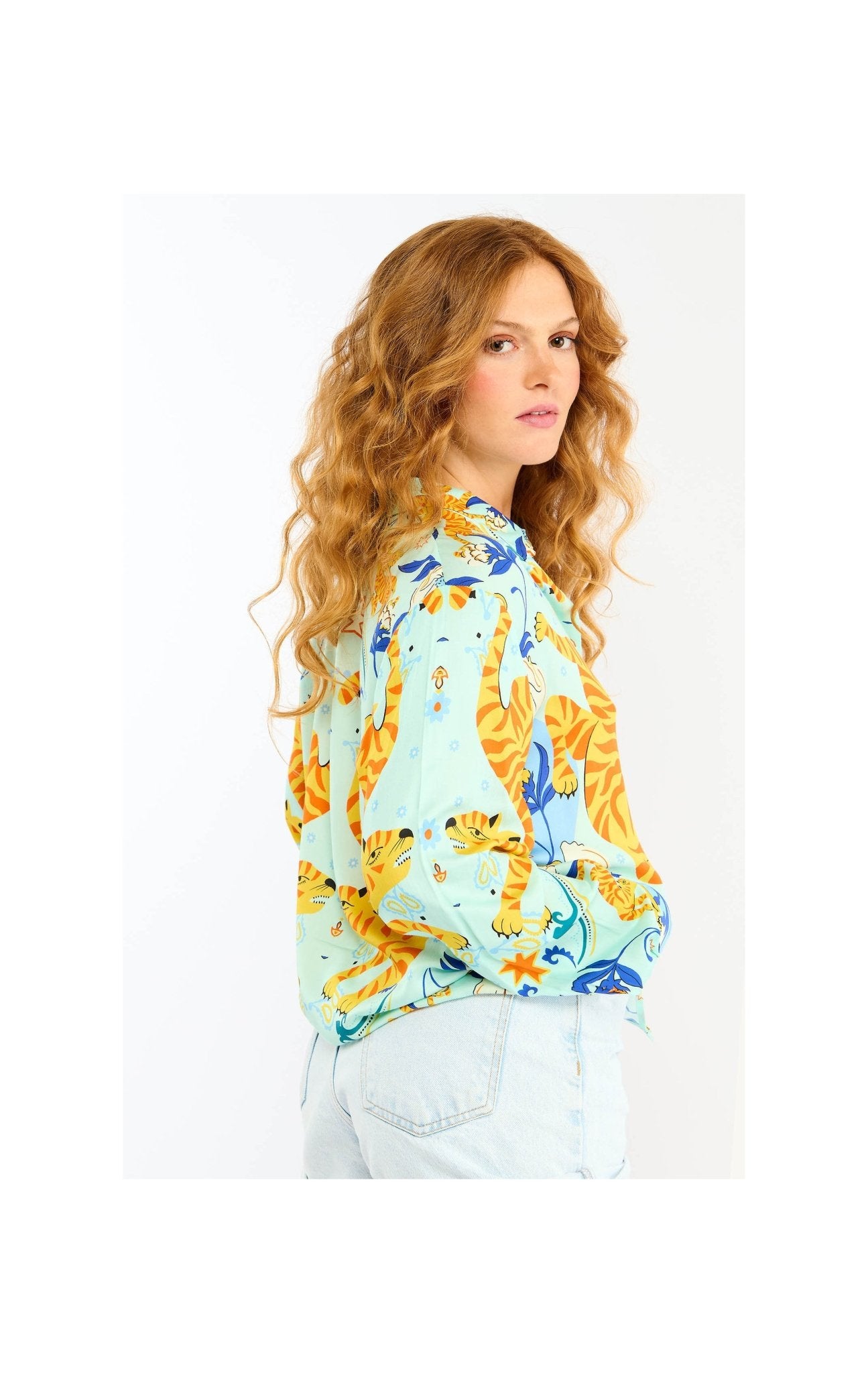 Wild Tiger Print Oversized Shirt | Blue. Available at Pasha Living