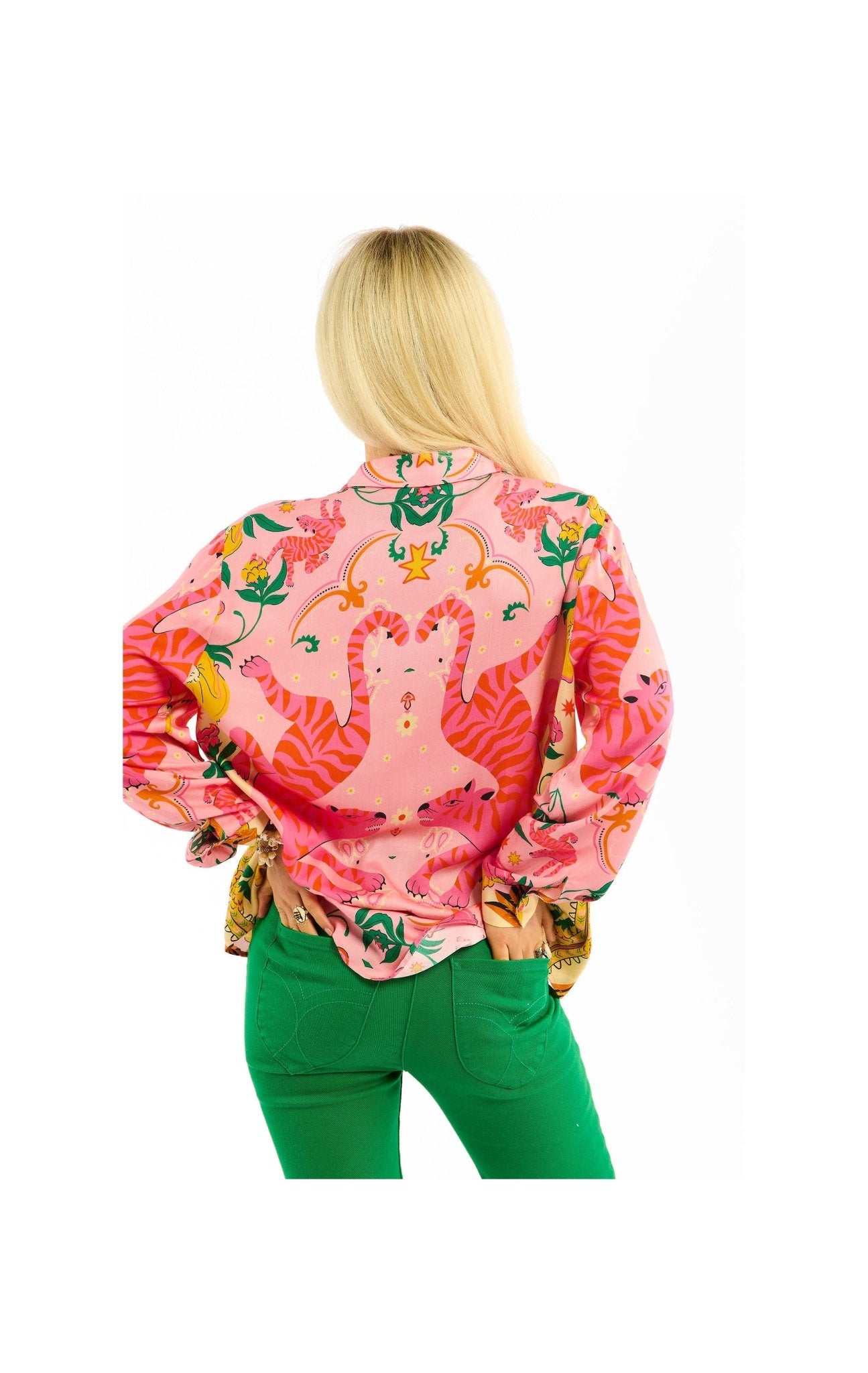 Wild Tiger Print Oversized Shirt | Pink. Available at Pasha Living