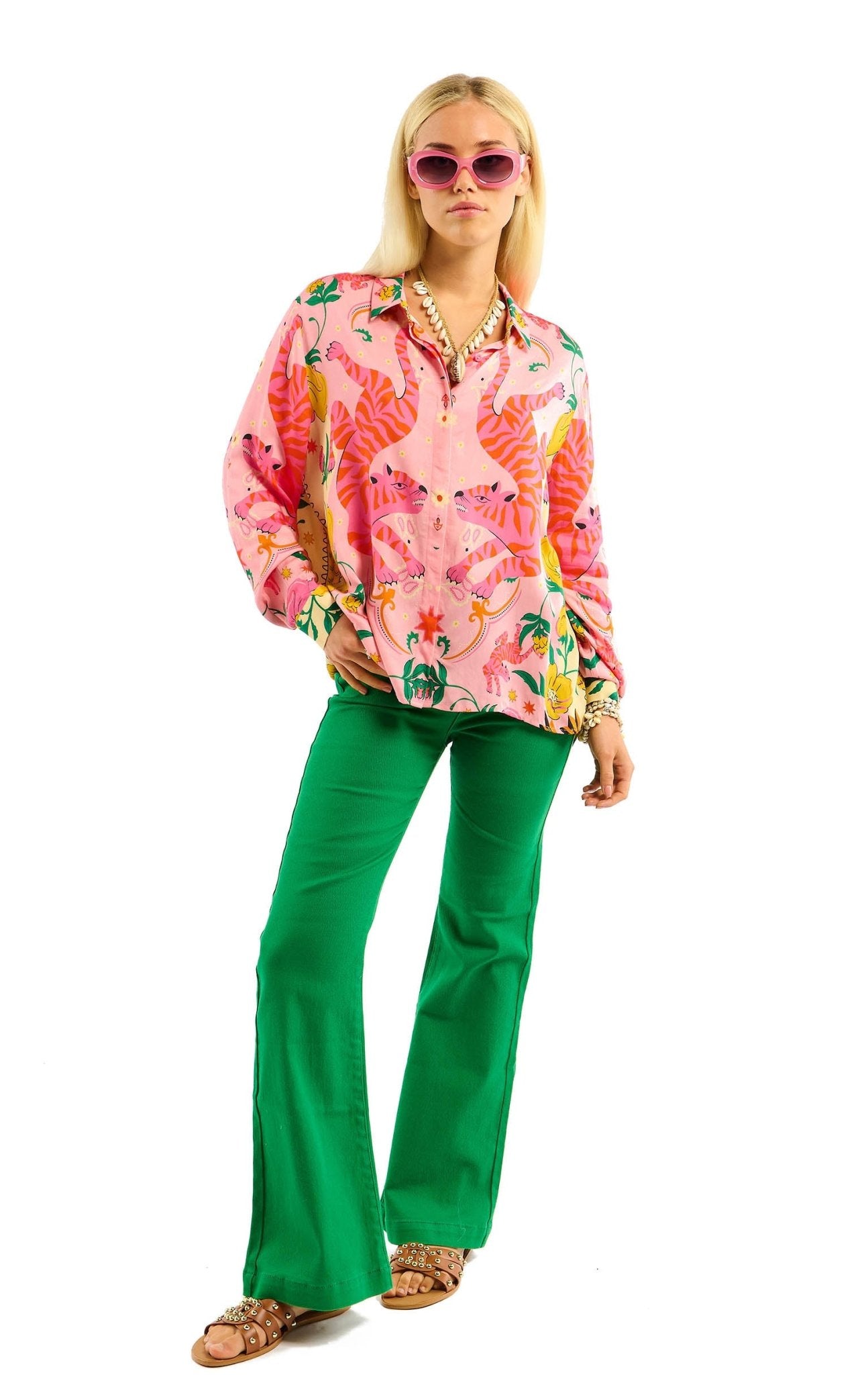 Wild Tiger Print Oversized Shirt | Pink. Available at Pasha Living