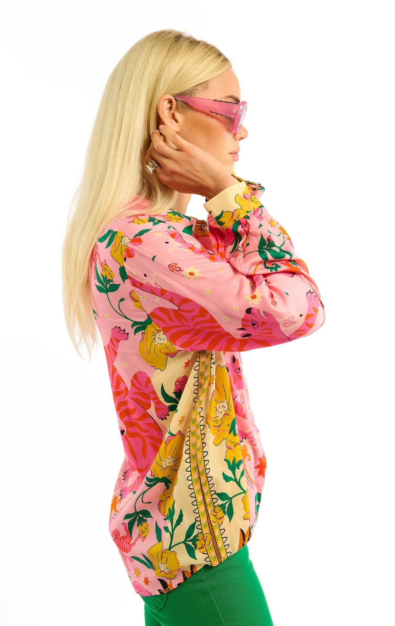Wild Tiger Print Oversized Shirt | Pink. Available at Pasha Living