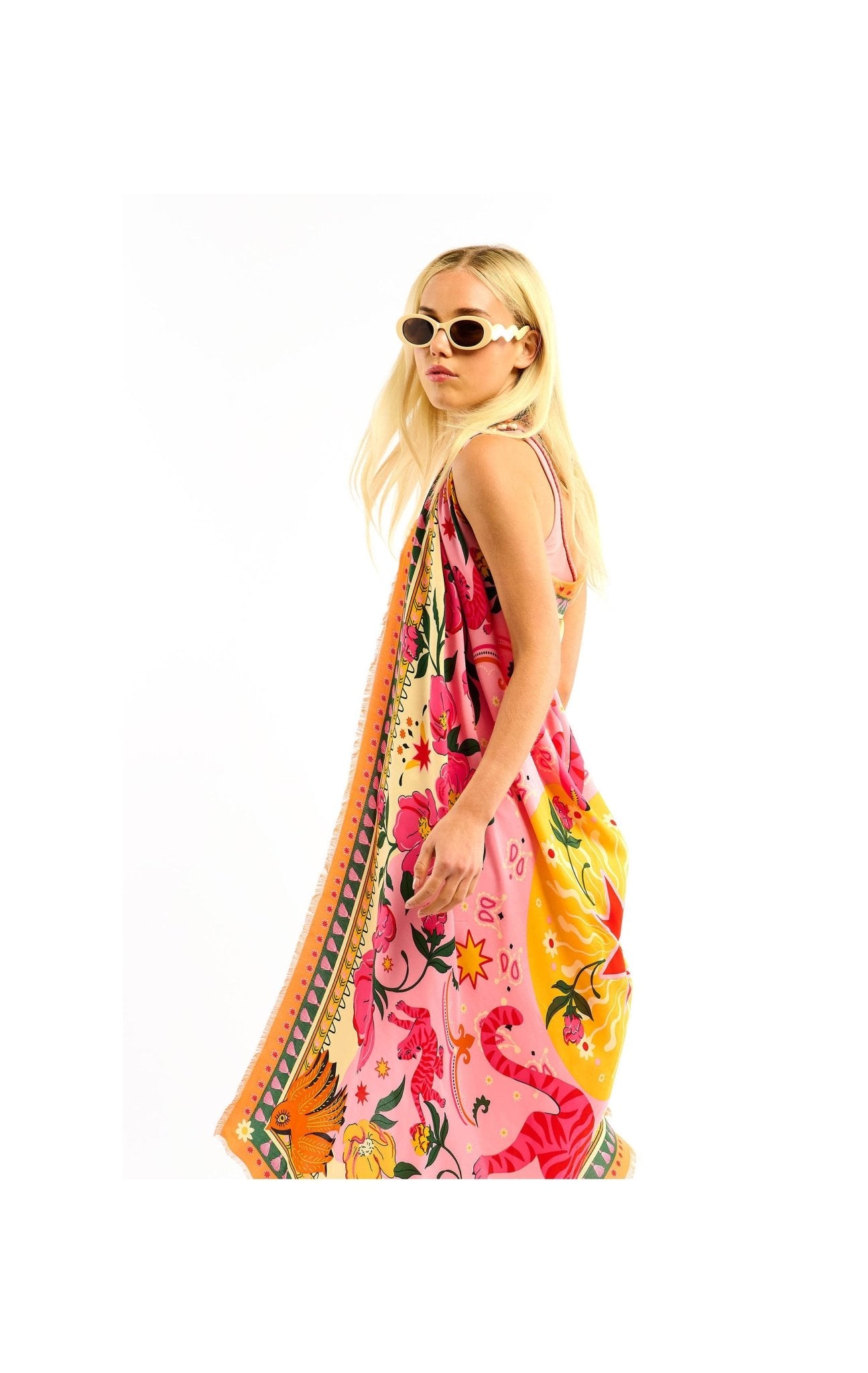 Wild Tiger Print Sarong | Pink. Available at Pasha Living