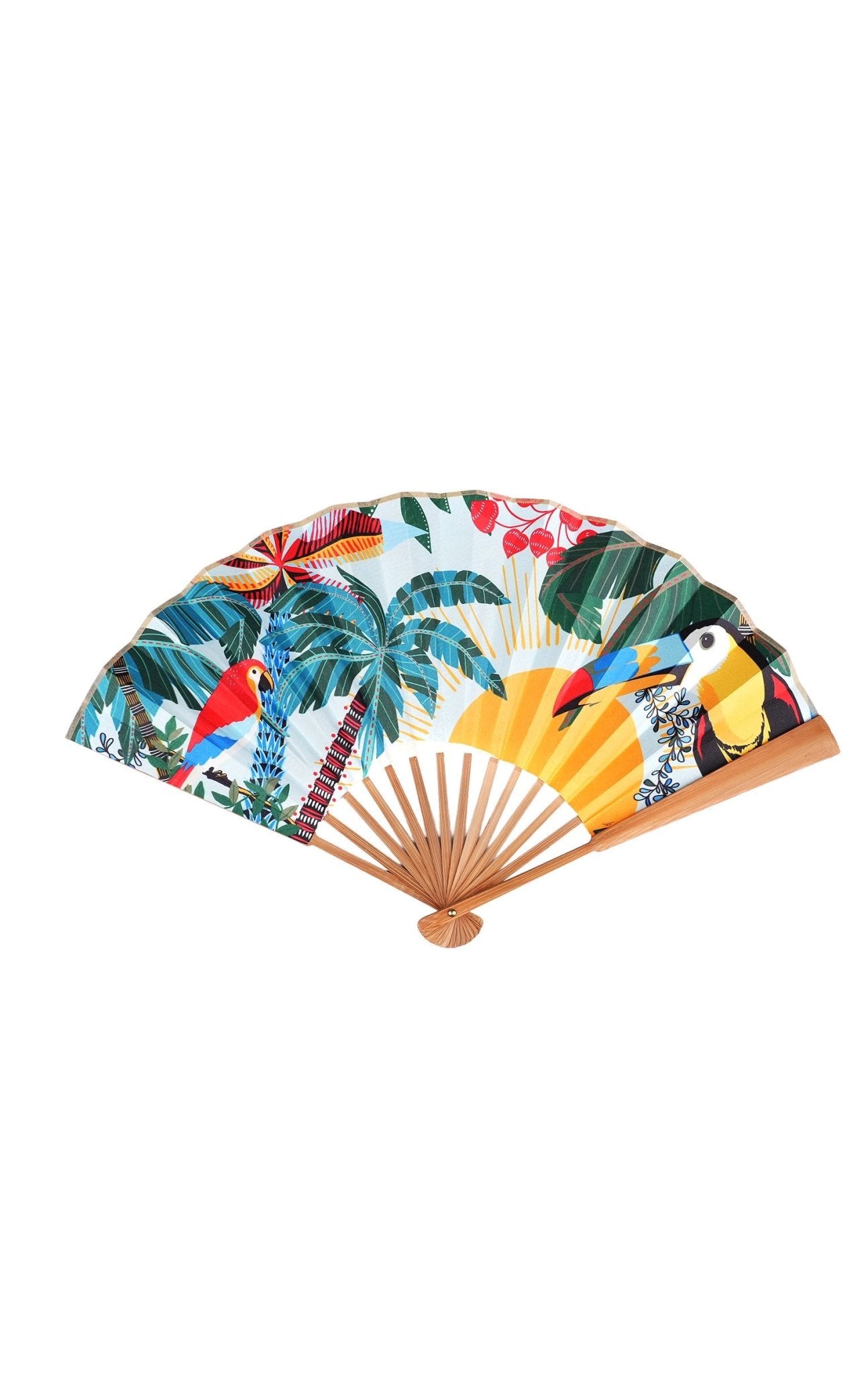 Wild Tropical Print Hand Fan | Blue. Available at Pasha Living