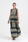 GREEK ARCHAIC KORI Long Cotton Dress | Charcoal & Gold - Pasha Living 