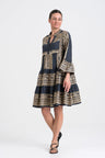 GREEK ARCHAIC KORI Cotton Dress | Charcoal & Gold - Pasha Living 