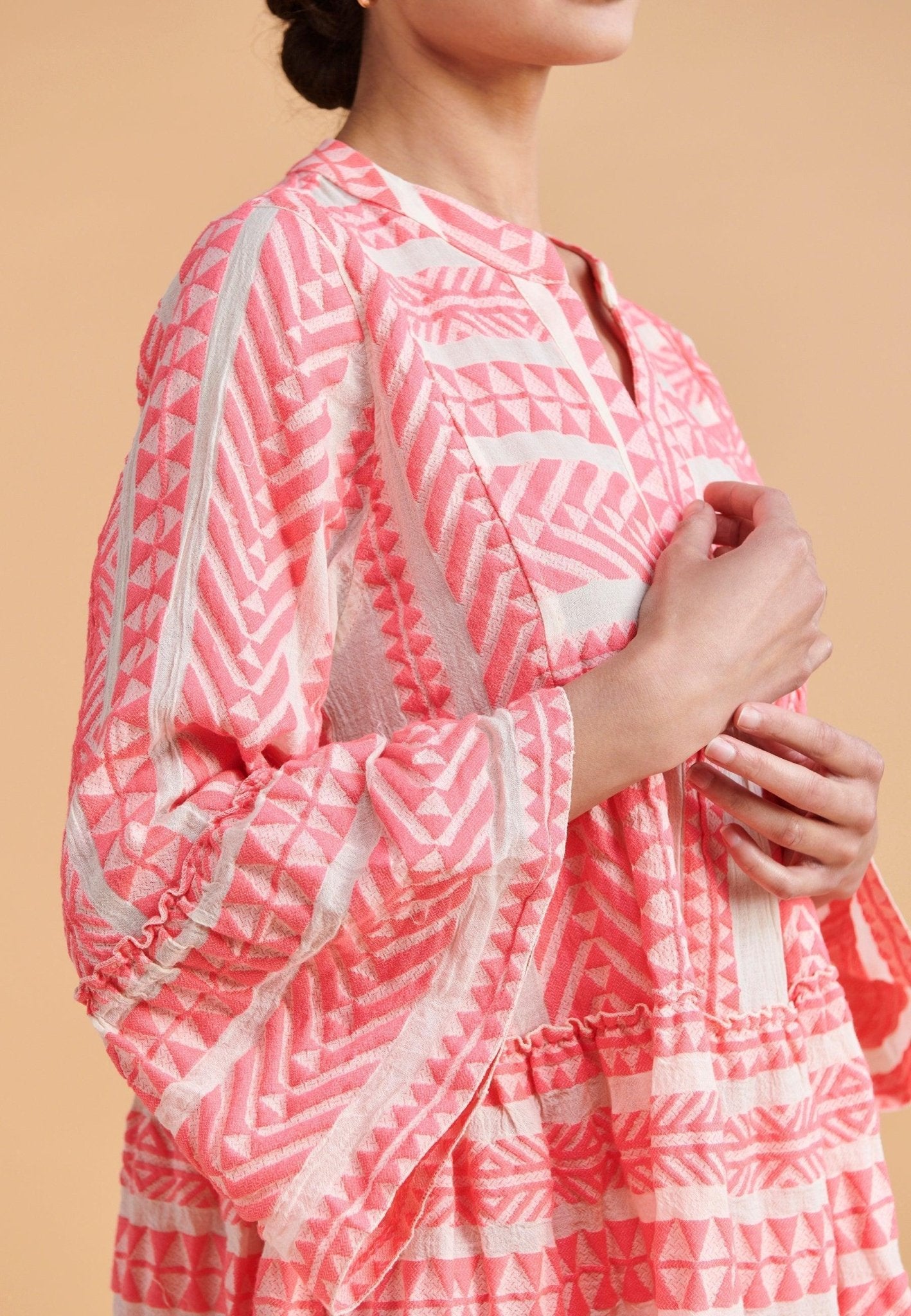 Devotion Twins Ella Mini Dress | NEON PINK on OFF WHITE. Available at Pasha Living