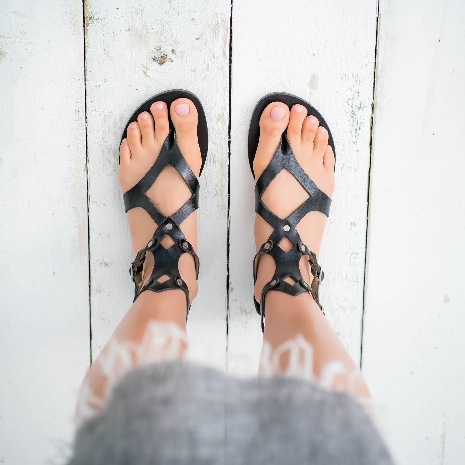Pasha Living EOS Black Leather Gladiator Sandal - Sandals Pasha Living