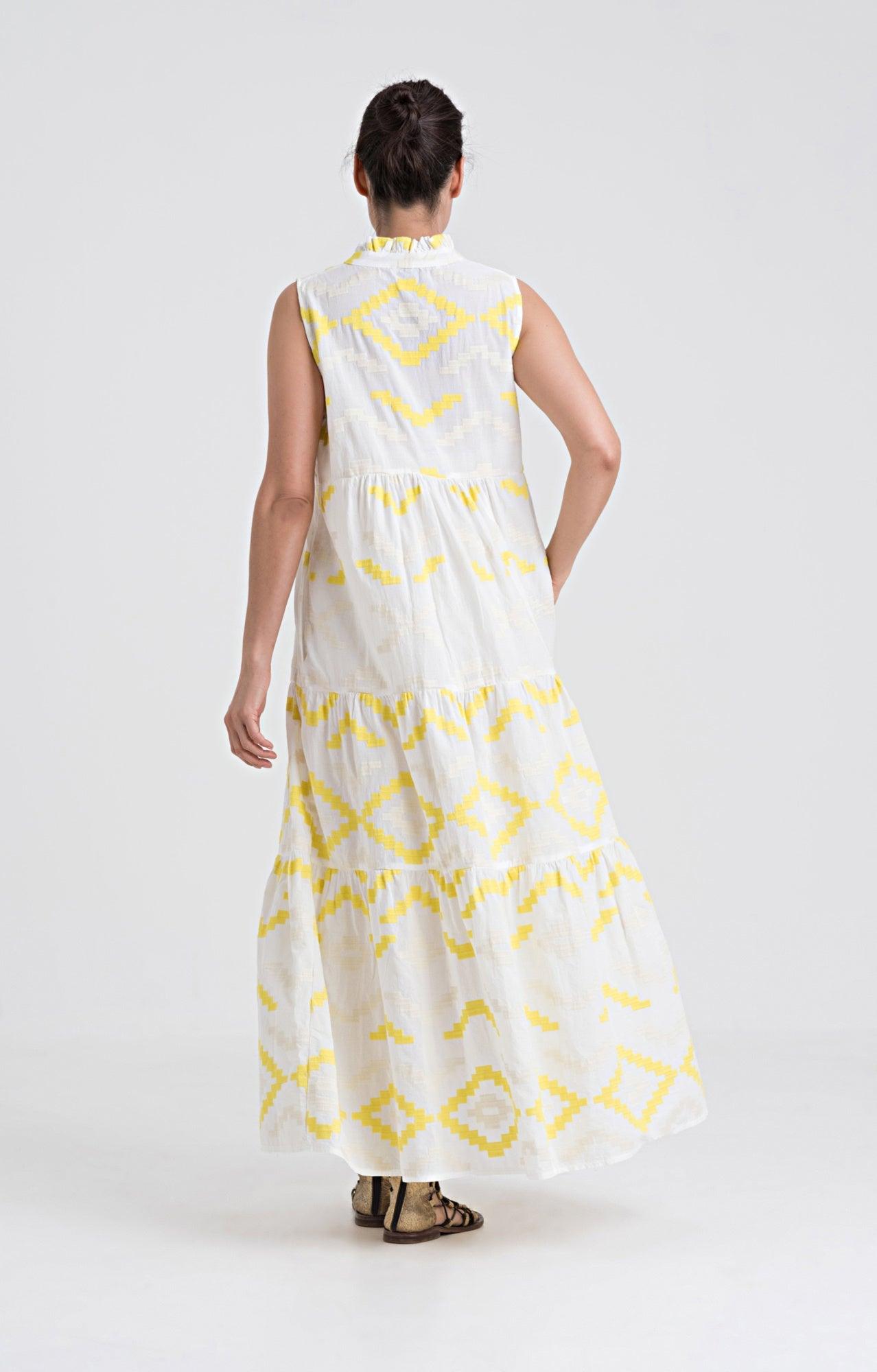 GREEK ARCHAIC KORI Cotton Maxi Dress | Lemon - Pasha Living 