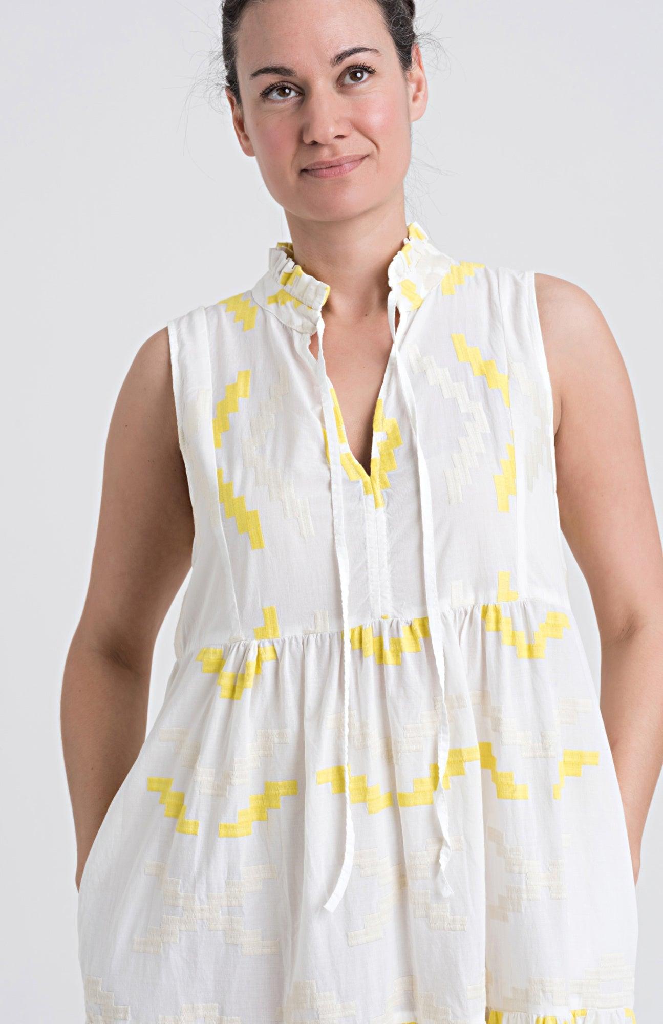 GREEK ARCHAIC KORI Cotton Maxi Dress | Lemon - Pasha Living 
