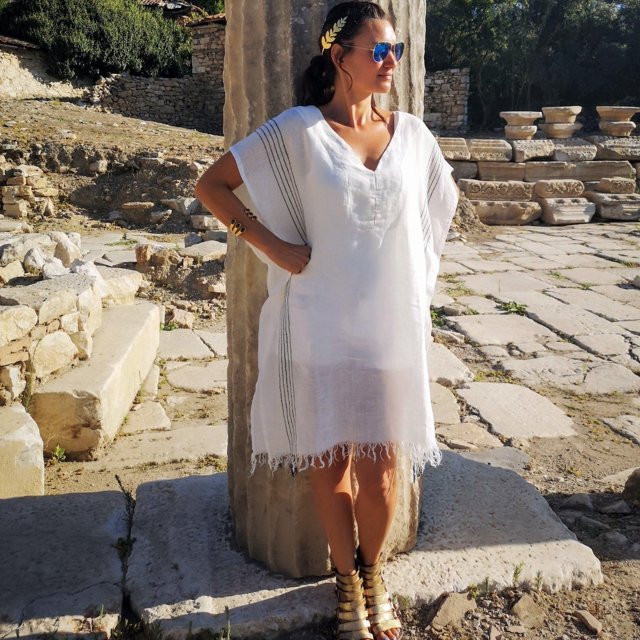 Pasha Living JULIA Linen Kaftan | White - Resort Wear Pasha Living