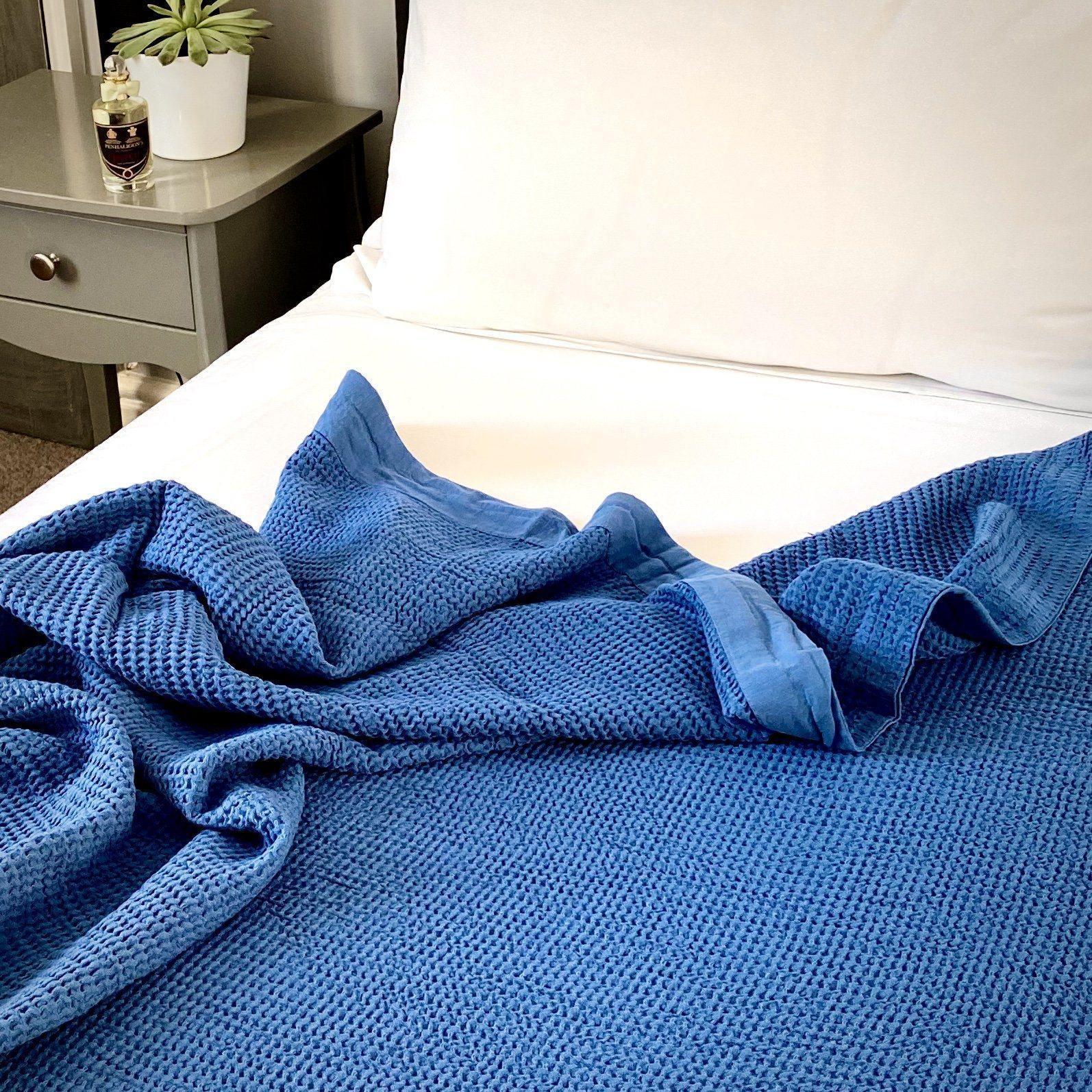 Large Bamboo & Cotton Waffle Blanket | Indigo - Pasha Living 