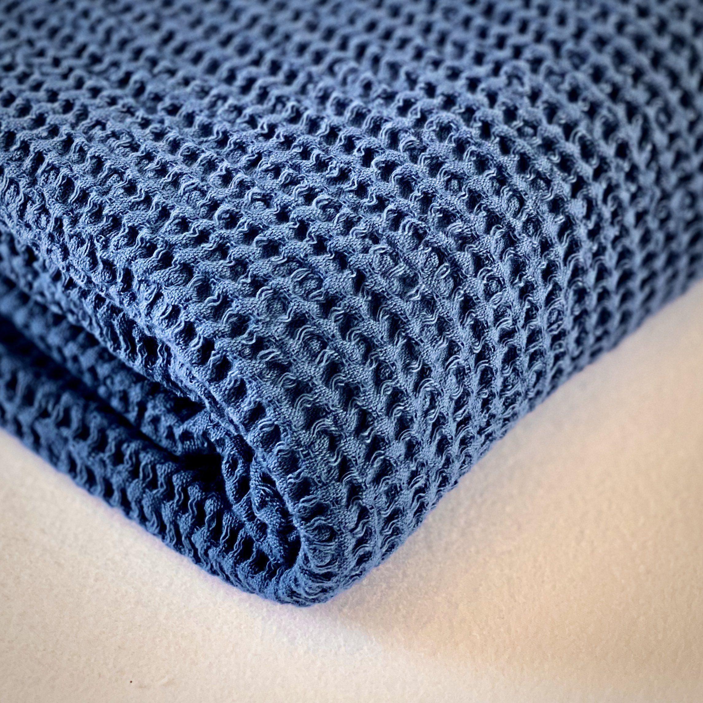 Large Bamboo & Cotton Waffle Blanket | Indigo - Pasha Living 