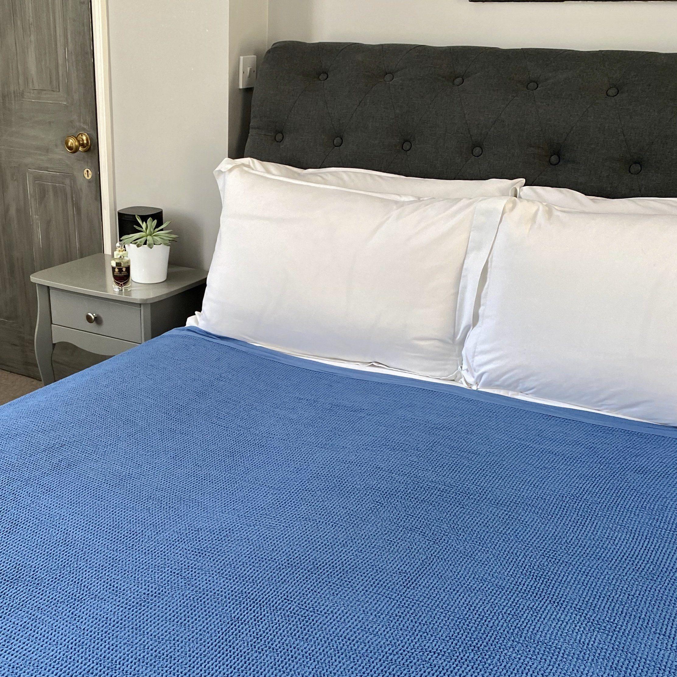 Large Bamboo & Cotton Waffle Blanket | Indigo - Pasha Living 