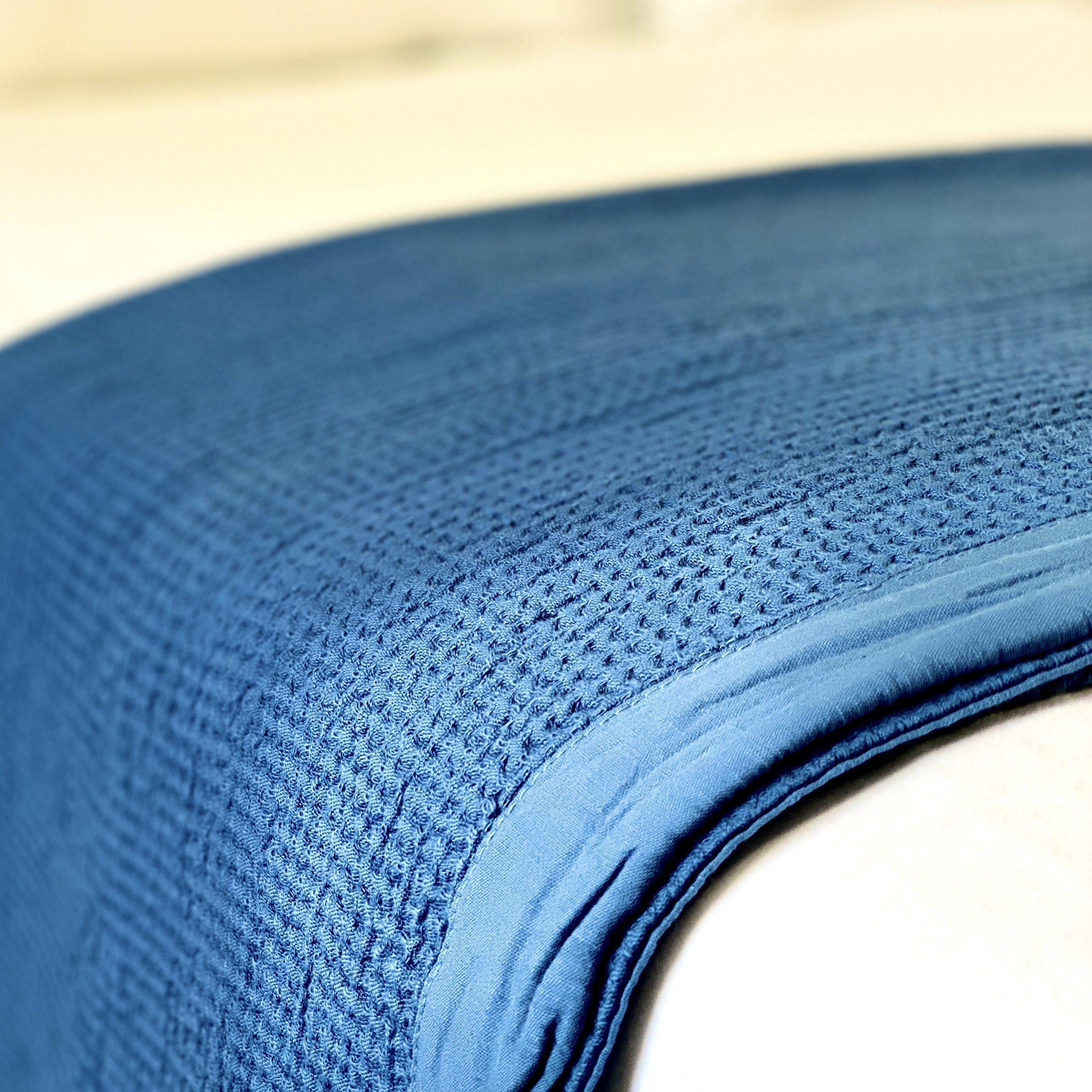 Large Bamboo & Cotton Waffle Blanket | Indigo - Pasha Living 