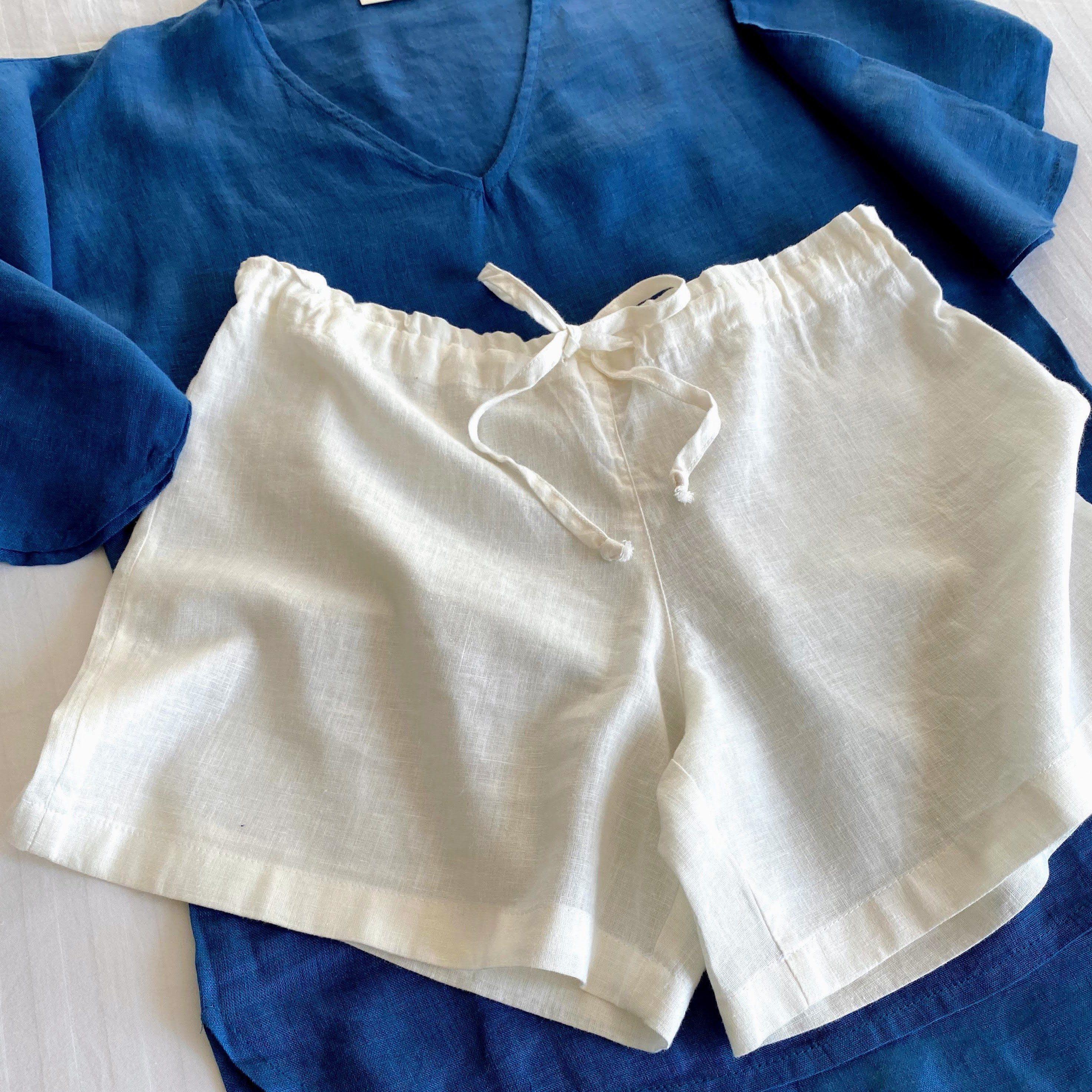 White Cotton & Linen Shorts - Pasha Living 